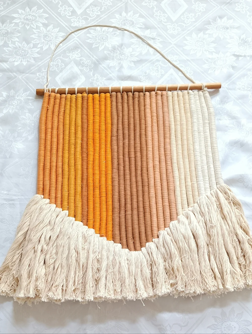 NEW Macrame Hanging Wall Decor Artwork Cotton Ivory Rusted Orange 24